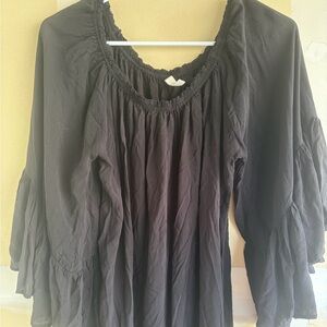 Elan Black Peasant Blouse Made in USA Boho Tunic Top